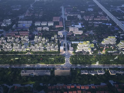 Aerial Urban Planning View With City Layout Buildings Roads And Green Spaces 3d model