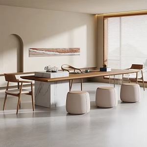 -Ji Feng Big Board Table Tea Table and Chair Combination Tea Table Tea Table Tea Room Tea Table 3d model