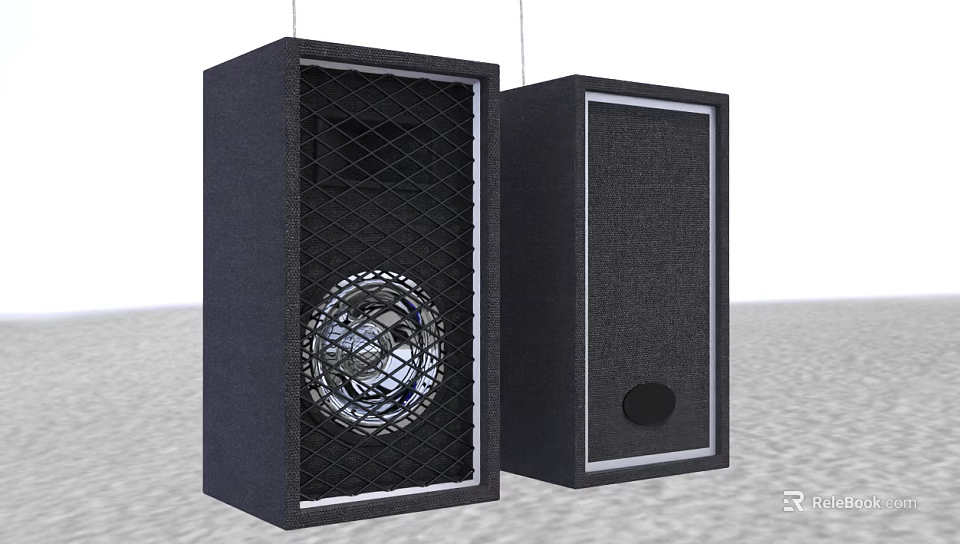 Modern Black Standing Speakers With Mesh Front And Home Audio Sound System 3d model 