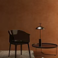 Black Leisure Chair In Modern Interior With Round Side Table And Table Lamp 3d model