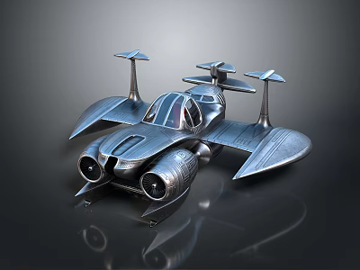 Futuristic Metallic Sci Fi Vehicle Design With Multiple Wings And Cockpit 3d model