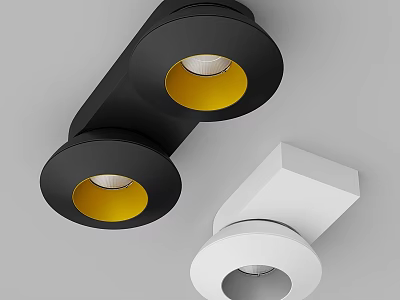 Modern Minimalist Black And White Downlights And Spotlights With Yellow Lamp Cups 3d model