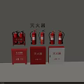 Multiple Red And White Fire Extinguishers With Safety Cabinets For Fire Emergency 3d model