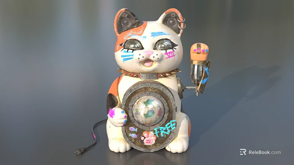 Colorful Cat Shaped Decorative Ornament Set With FREE Lettering Decorative Plate And Microphone 3d model 