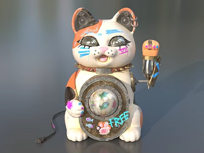 Colorful Cat Shaped Decorative Ornament Set With FREE Lettering Decorative Plate And Microphone 3d model