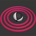 Red Concentric Rings Surrounding Black And White Sphere On Black Background
