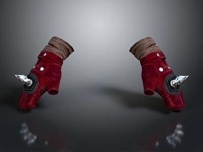 Red Winter Gloves with Brown Cuff and Metal Accents as Essential Household Items 3d model