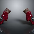 Red Winter Gloves with Brown Cuff and Metal Accents as Essential Household Items