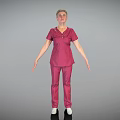 Woman in Pink Medical Uniform Standing with Full Body Front View on Gray Background
