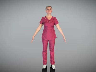 Woman in Pink Medical Uniform Standing with Full Body Front View on Gray Background 3d model