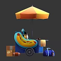 Mobile Food Vending Cart With Yellow Orange Umbrella Drinks And Storage Boxes
