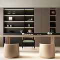 Modern Tea Room Interior With Shelves Tea Sets Table Chair And Stools