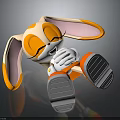 Cute Cartoon Bunny Orange White Large Ears Closed Eyes Smiling With Orange Pants Gray Shoes