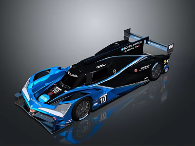 Blue And Black Streamlined Race Car With Aerodynamic Rear Wing And Number 10 3d model