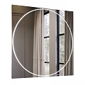 Round Mirror in Modern Room With Neutral Curtains and Window View