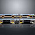 Modern Metro Trains with Silver Body Yellow Doors and Multiple Carriages
