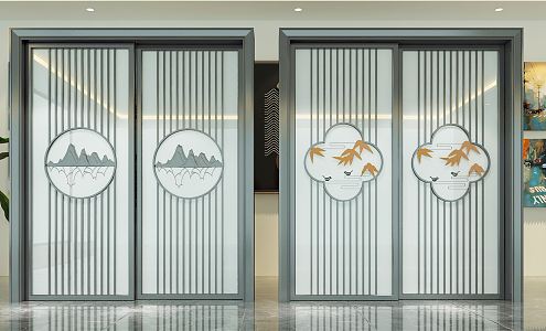 New Chinese style sliding door glass sliding door 3d model