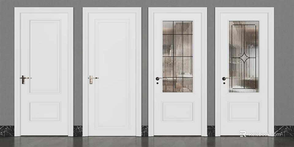 White Interior Hinged Doors With Various Designs And Glass Panel Features 3d model