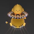 Decorated Golden Stage With Chicken Shaped Top And Surrounding Illuminated Lights