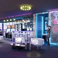 Modern Bar Interior With Neon Lights Bar Counter Wine Racks And Comfortable Seats
