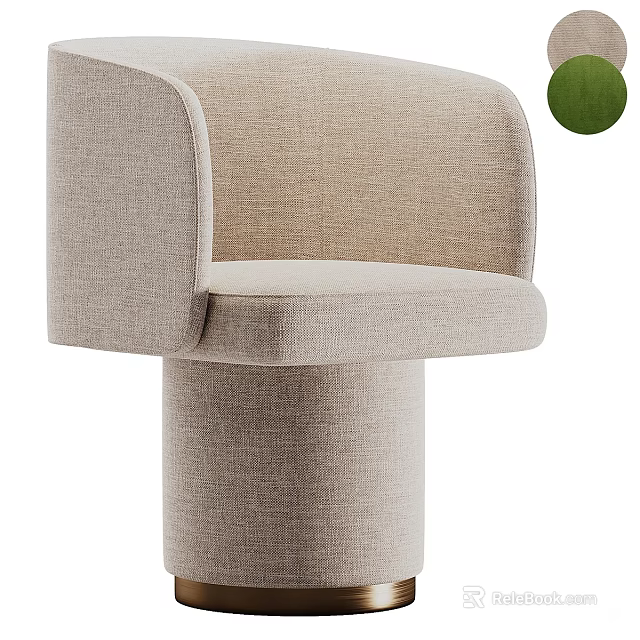 Minimalist Neutral Beige Upholstered Accent Chair With Round Backrest And Cylindrical Base 3d model 