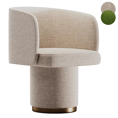 Minimalist Neutral Beige Upholstered Accent Chair With Round Backrest And Cylindrical Base 3d model