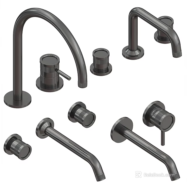Modern Black Faucet Design With Different Components And Elegant Handles 3d model 