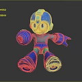 Blue Robot Game Character In Sitting Pose With Helmet Red Hands And Reflective Surface 3d model