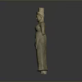 Traditional Female Sculpture Carving With Ornate Headdress Long Robe And Standing Pose