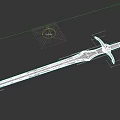 Ornate Engraved Sword Blade With Golden Guard And Brown Leather Hilt