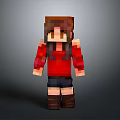 3D Pixel Art Woman Character Wearing Red Shirt And Dark Shorts