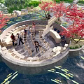 Waterfront Landscape Design With Lakeside Walkways Greenery And Circular Rest Areas