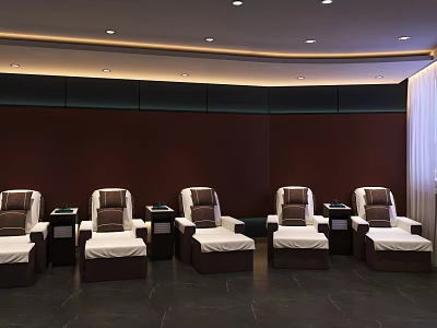 Luxurious SPA Sauna Interior With Comfortable Massage Chairs Red Walls And Recessed Ceiling Lights 3d model
