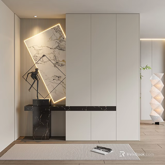 Modern Sleek Shoe Cabinet Design With Marble Accent And Storage Function In Hallway 3d model 