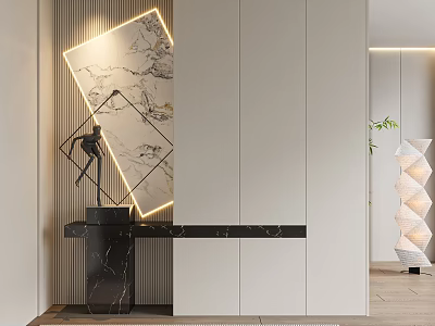 Modern Sleek Shoe Cabinet Design With Marble Accent And Storage Function In Hallway 3d model