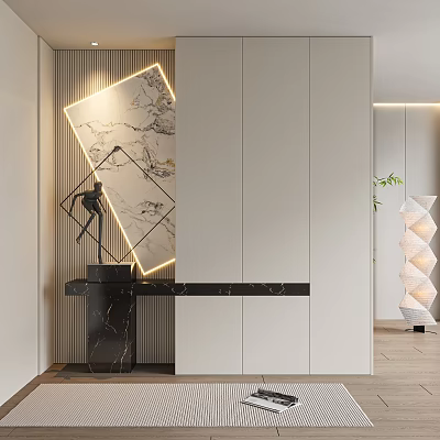 Modern Sleek Shoe Cabinet Design With Marble Accent And Storage Function In Hallway 3d model