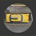 Classic Vintage Yellow Taxi With Rooftop Advertisement Parked On Street