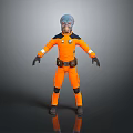 Sci Fi Character With Blue Head In Orange Outfit Standing Pose 3d model