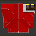 Cartoon Style Three Story Building With Red Roof Wooden Balconies Stone Walls And Solar Panels