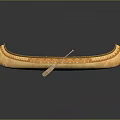 Traditional Wooden Canoe with Decorative Patterns and Paddle Classic Water Transport Design Showcasing Craftsmanship