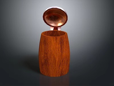 Wooden Storage Container with Shiny Copper Lid for Daily Home Organization 3d model