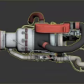 Industrial Equipment Featuring Metal Pipes Red Components Black Hoses And Mechanical Parts