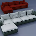 L Shaped Sectional Sofas Red And Green With Comfortable Cushions 3d model