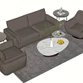Modern Gray Leather Sofa Set With Armchairs Coffee Table And Side Tables 3d model
