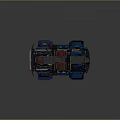 Blue Off Road Vehicle With Yellow Black Striped Roof Equipment And Red Interior