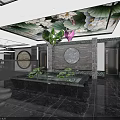 Luxurious Club Hallway With Marble Floor Dark Cabinets Decorative Painting Chinese Tile Decorations And Seats