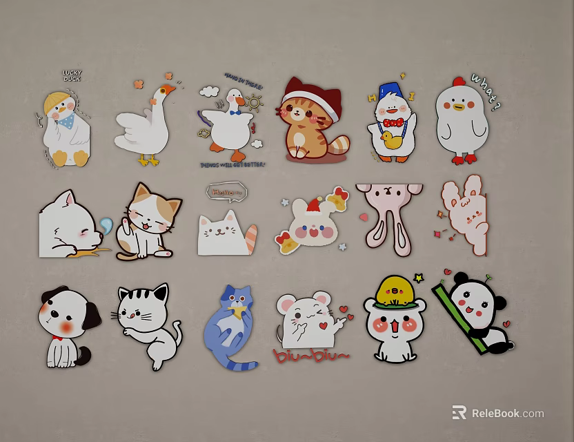 Cute Colorful Cartoon Animal Stickers as Adorable Kids Room Wall Decor 3d model 