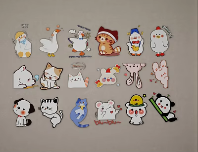 Cute Colorful Cartoon Animal Stickers as Adorable Kids Room Wall Decor 3d model