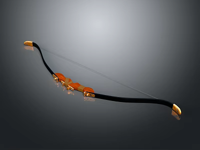 Black And Gold Archery Weapon Bow With Shiny Golden Parts And Curved Bowstring 3d model