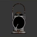 Vintage Kerosene Lantern Metal Body With Rustic Patina Worn Handle Open Shade And Reflective Base